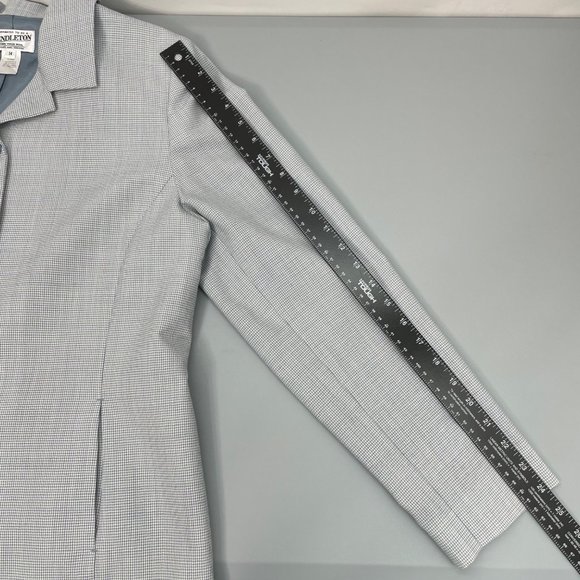 Pendleton Coat Blazer Wool Houndstooth Old Money Pockets Blue White Womens 14 - Picture 11 of 11
